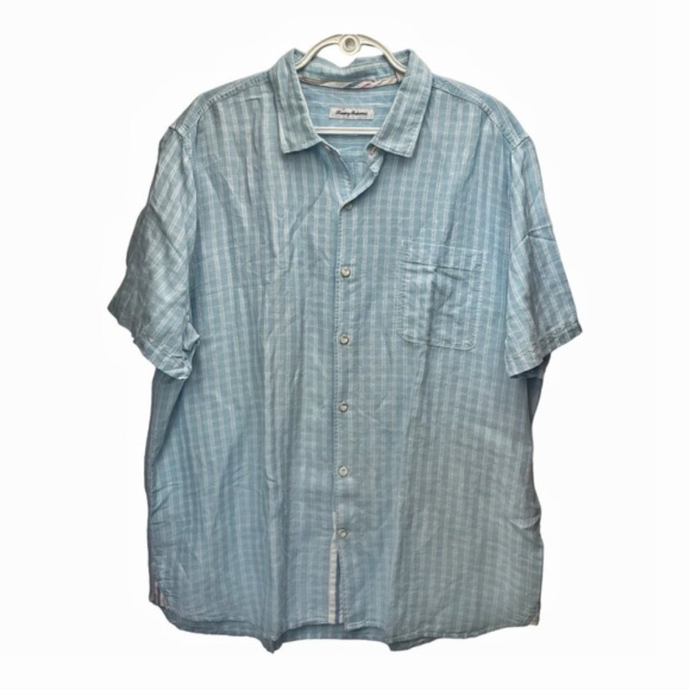 Tommy Bahama Blue Short Sleeve Linen Shirt Size XXL Button Down